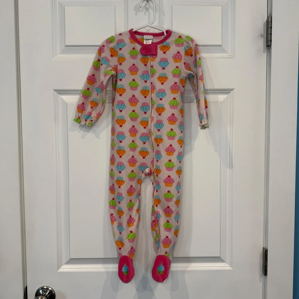 Absorba Girls Pink Cupcake Fleece Footed Pajamas Sleeper Size 24‎ Months